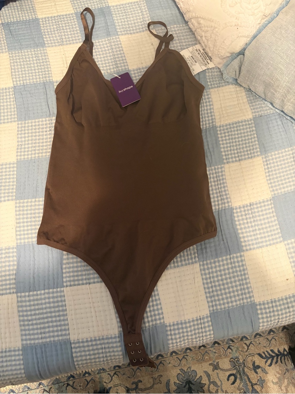 Seamless Brown Shaping Bodysuit with Adjustable Straps